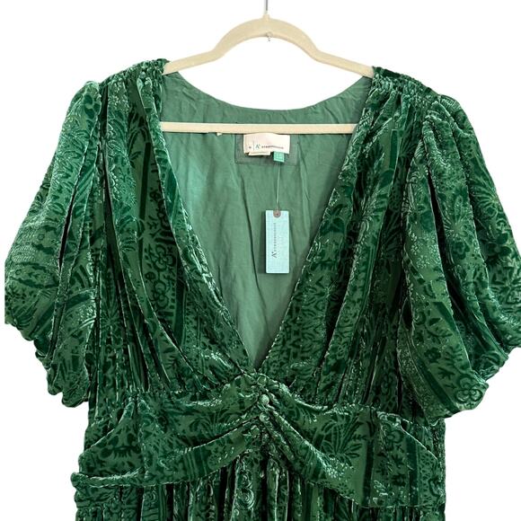 NWT Anthropologie Maxi Dress Green Puff-Sleeve Burnout Velvet 24W, 3X Boho Party - Picture 4 of 9